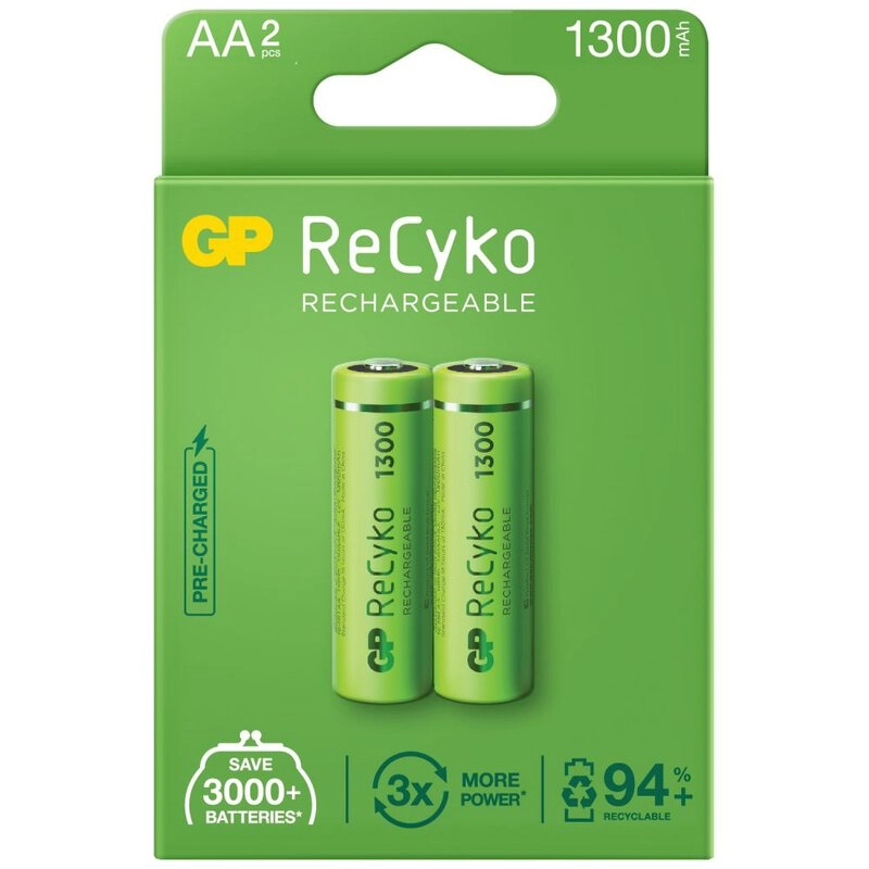 2 x újratölthető akkumulátor ceruza elem AA / R6 GP ReCyko 1300 sorozat Ni-MH 1300mAh