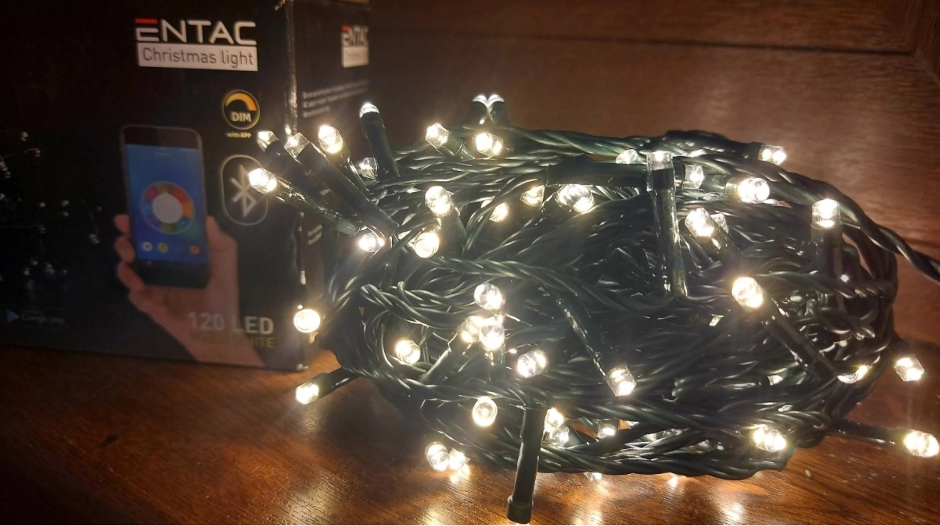 Entac karácsonyi IP44 fényfüzér 120 LED WW 9m BT applikáció