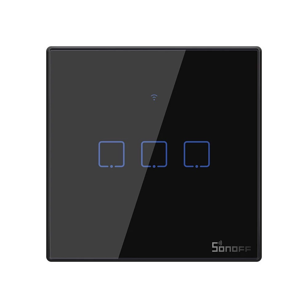 Sonoff T3EU3C-TX három gombos érintős okos WiFi villanykapcsoló RF 433 MHz fekete