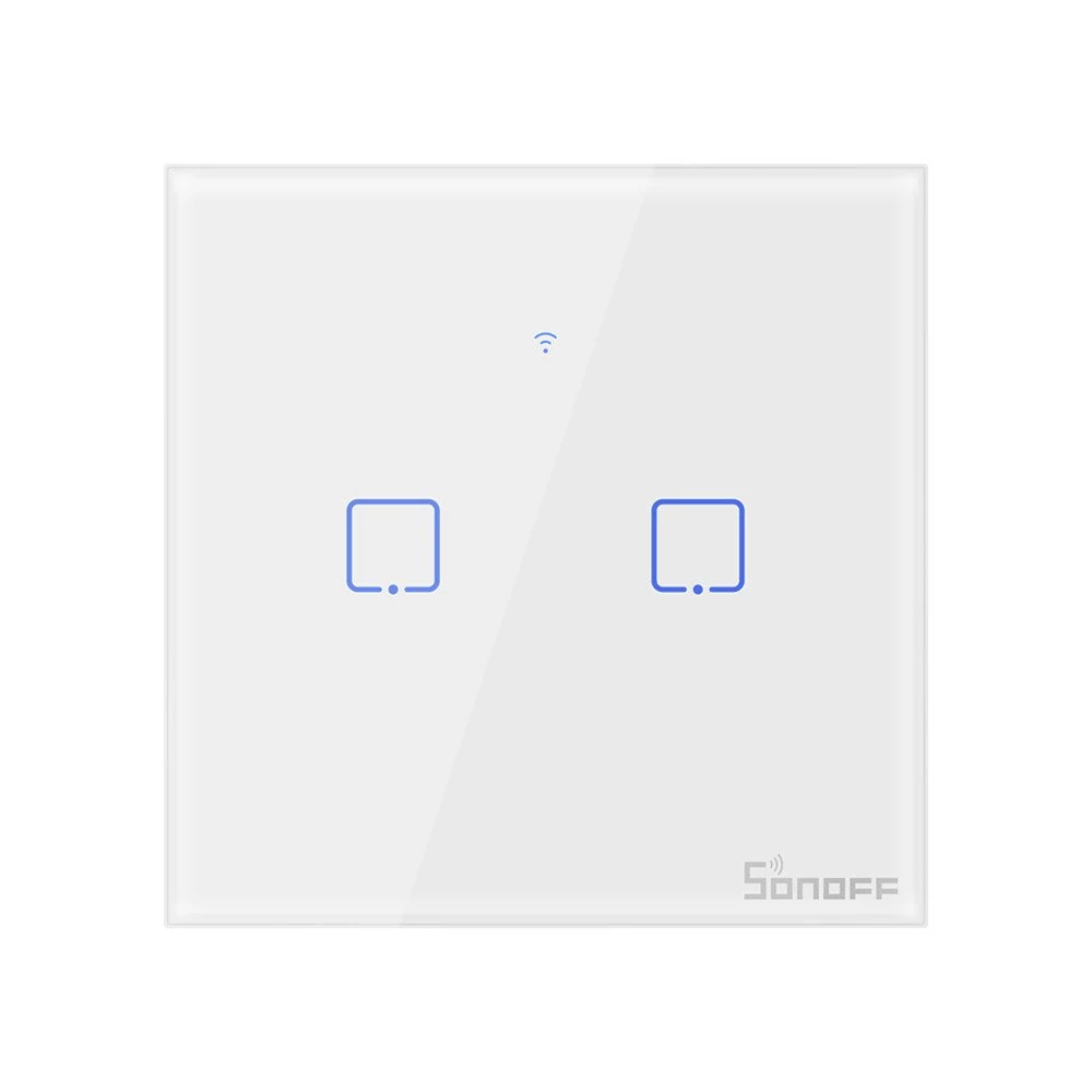 Sonoff T0EU2C-TX 2 gombos érintős WiFi vezeték nélküli fali okos villanykapcsoló fehér 