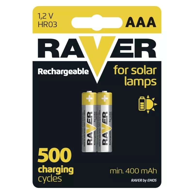 RAVER szolár NiMH újratölthető akkumulátor mikro ceruza elem AAA 2 db