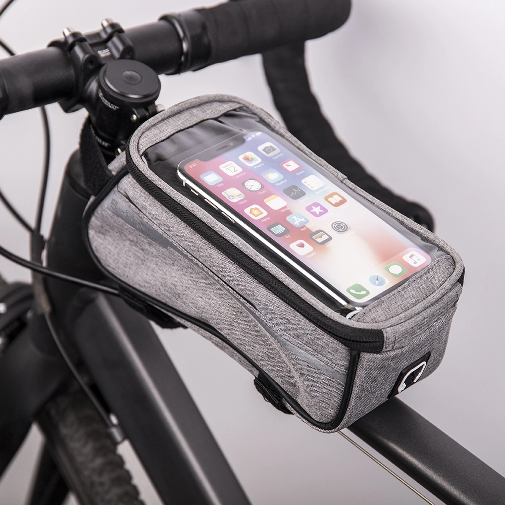 Vízálló kerékpárvázas táska telefontartóval szürke 