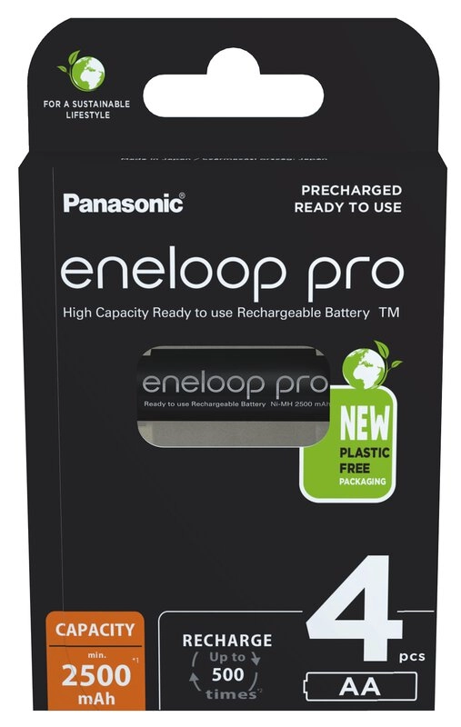 Panasonic Eneloop PRO R6 AA 2500mAh újratölthető akkumulátor ceruza elem BK-3HCDE/4BE 4 db