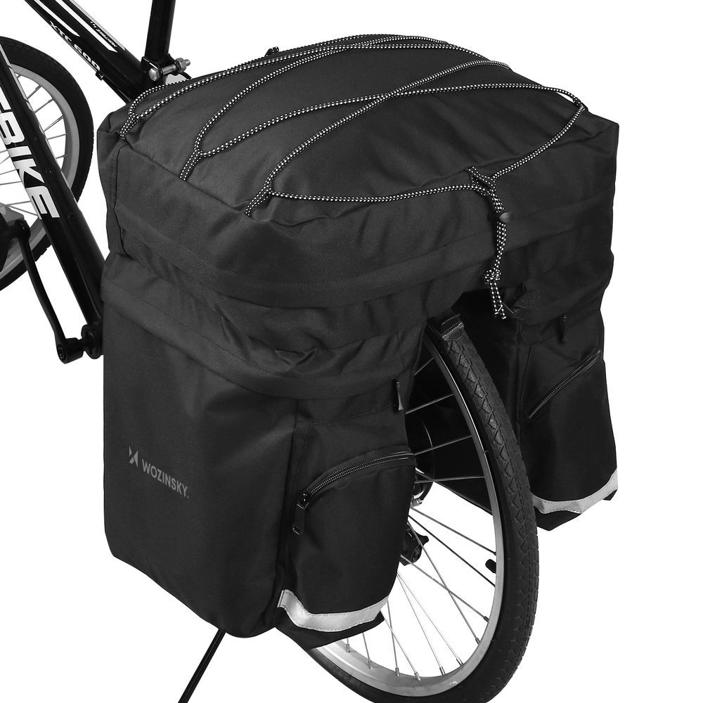 Wozinsky 60L tágas kerékpáros biciklis táska esővédővel csomagtartó táska fekete WBB13BK